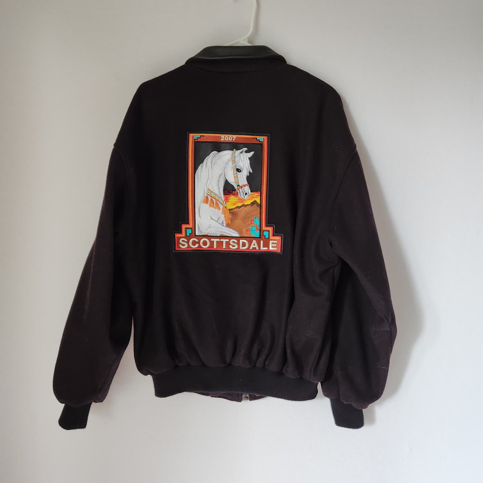 Schneiders Bomber Jakcet Scottsdale'07 Wool Blend Leather Trim Zip Black Men's M - Thumbnail 5