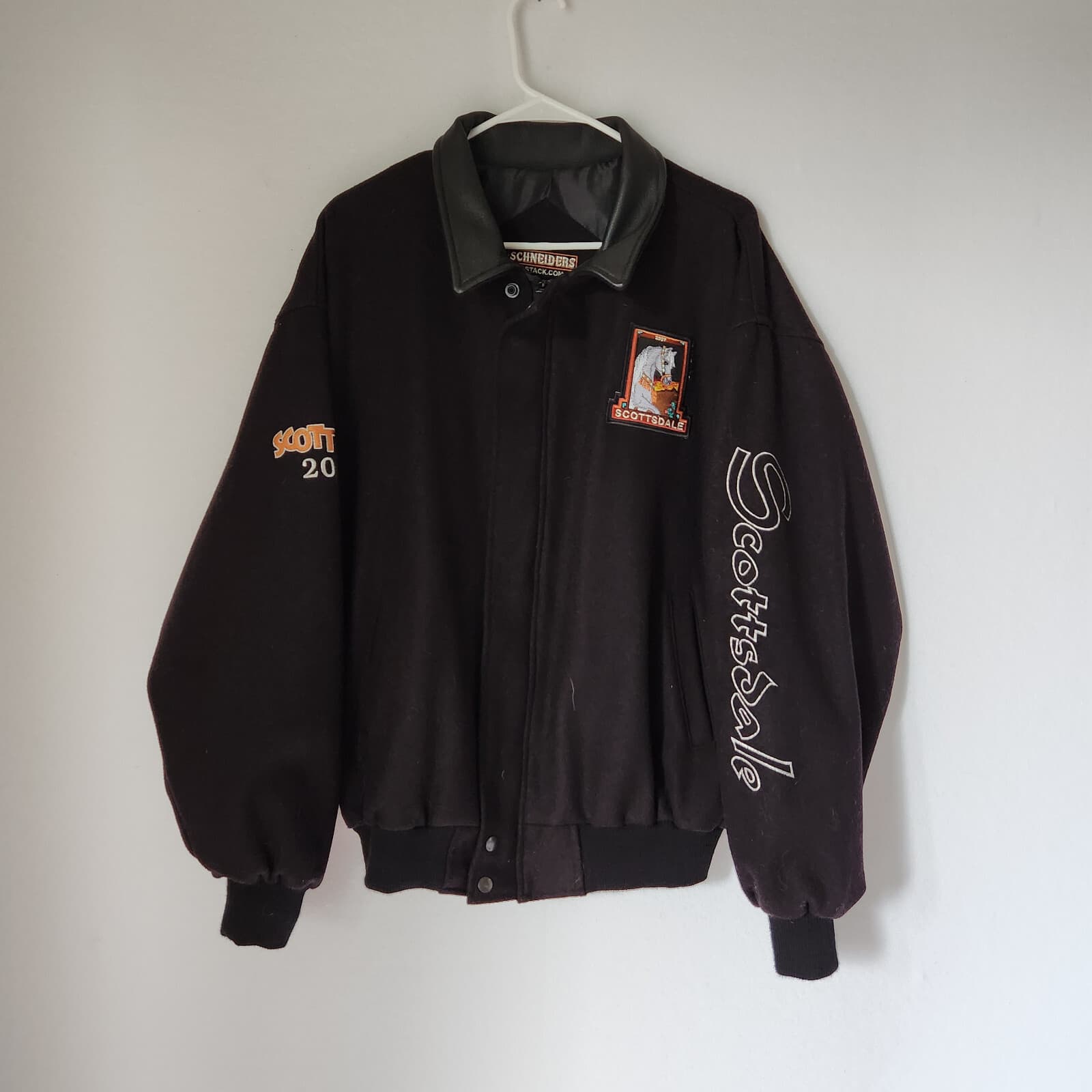 Schneiders Bomber Jakcet Scottsdale'07 Wool Blend Leather Trim Zip Black Men's M - Thumbnail 3