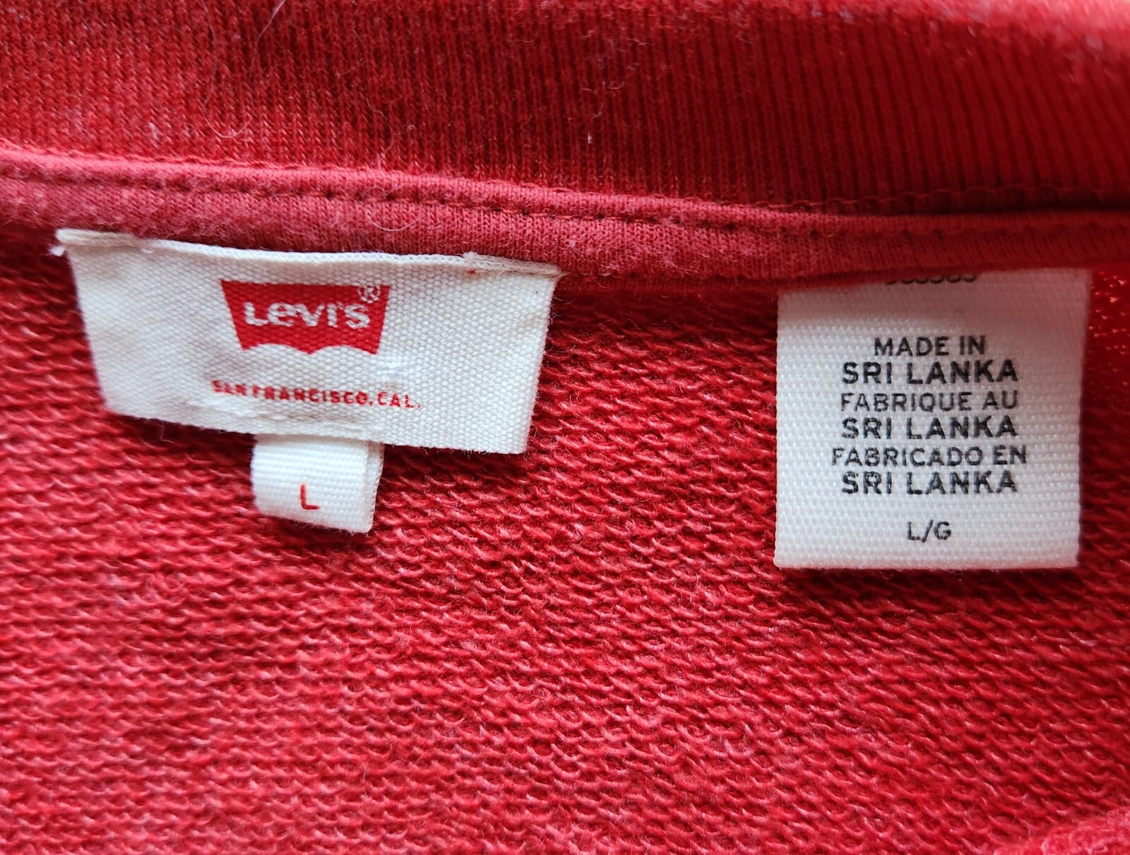 Levi's Logo Print Comfy Terry Knit Sweatshirt Long Sleeve Crew Neck Red Women L - Thumbnail 8