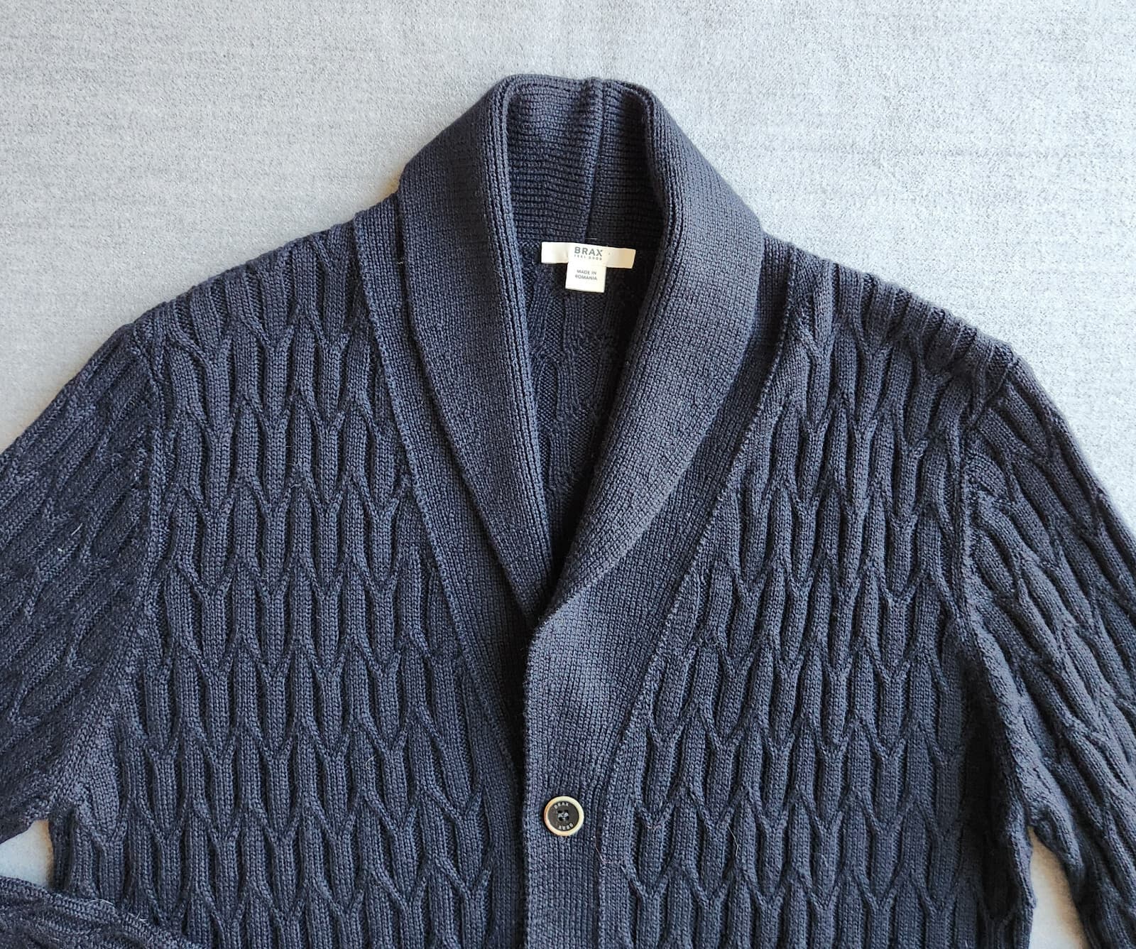 BRAX $248 James Wool Blend Shawl Collar Cardigan Cable Knit Blue Bust 44" (L) - Thumbnail 4