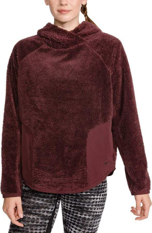 Nike Sherpa Therma Fleece Training Hoodie Sweatshirt Pocket Burgundy Women M - Thumbnail 2