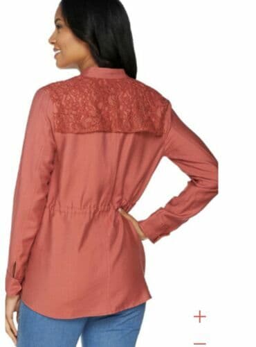 Logo Lori Goldstein Open Front Draped Jacket Pocket Lace-Knit Panels Red Women 4 - Thumbnail 5