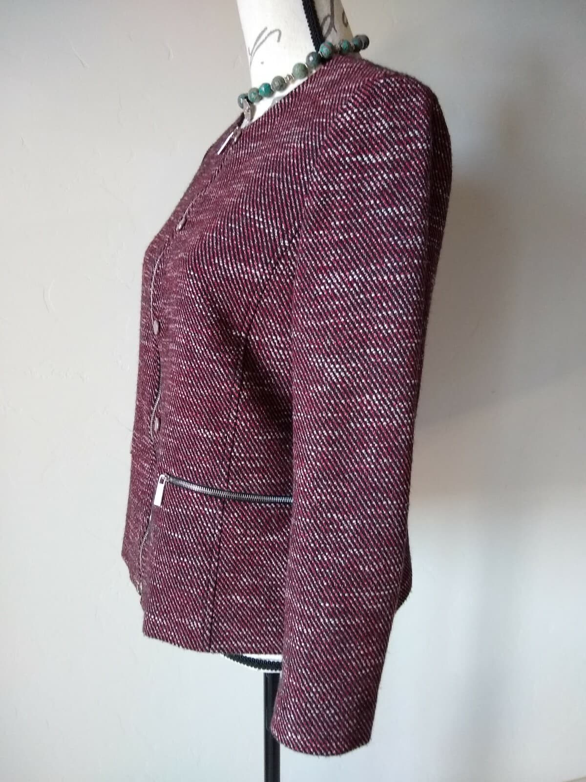 LAFAYETTE 148 NY Wool Blend Blazer Jacket Zip-Up Zip-Pocket Lined Black Red Sz.M - Thumbnail 6