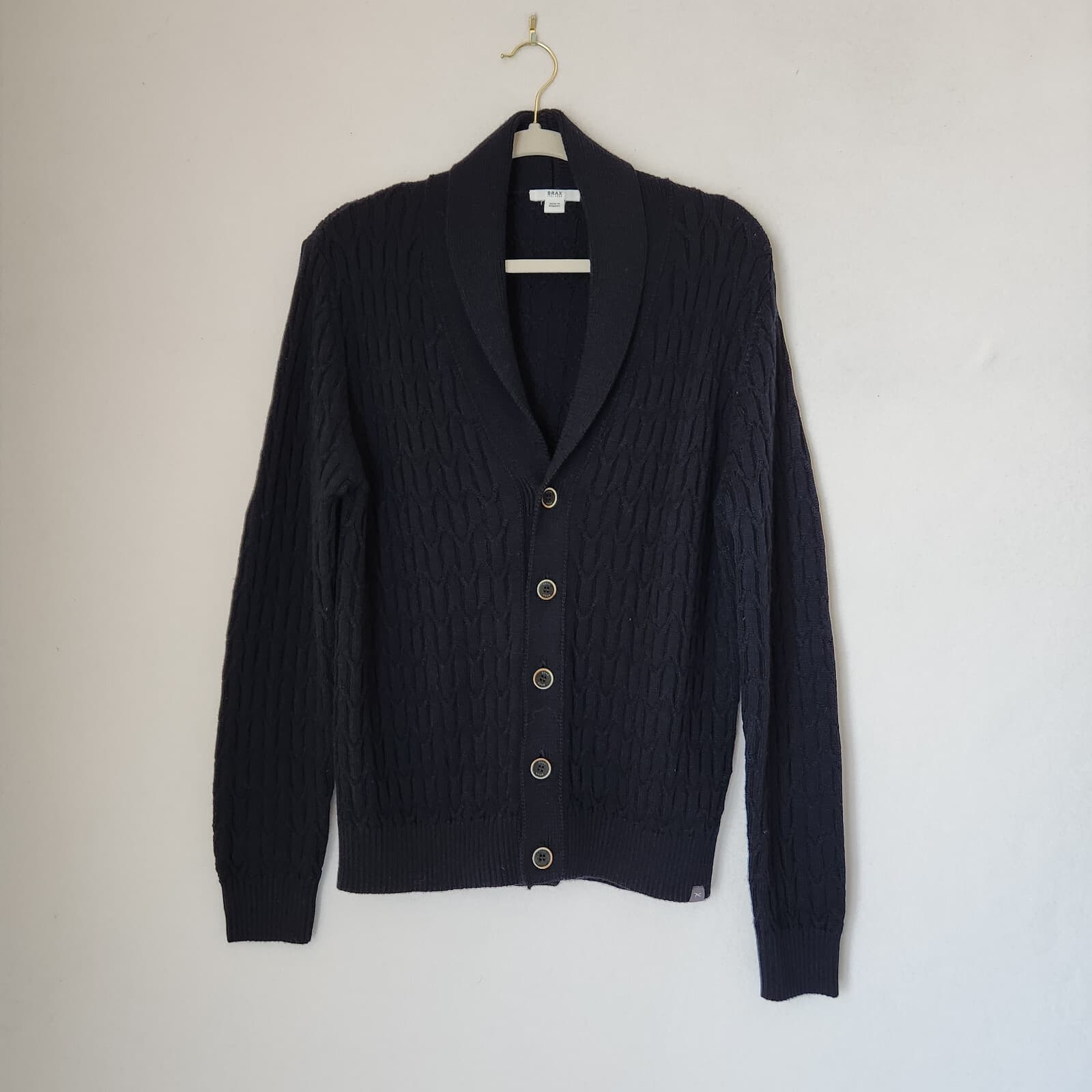 BRAX $248 James Wool Blend Shawl Collar Cardigan Cable Knit Blue Bust 44" (L) - Thumbnail 3