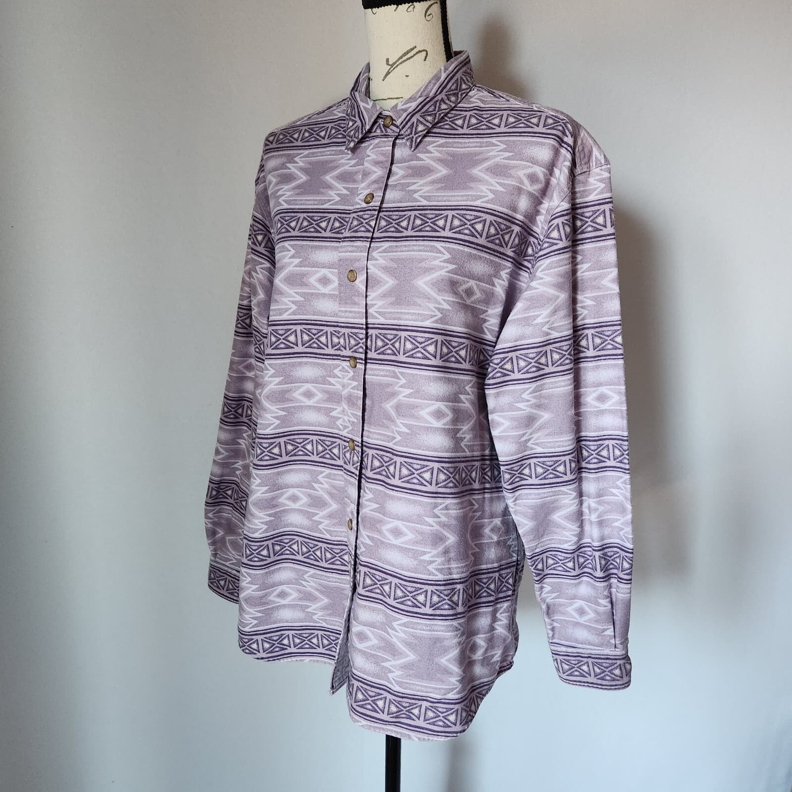 Cabela's Aztec Southwest Flannel Shirt Button Down Long Sleeve Purple Women Sz.L - Thumbnail 2