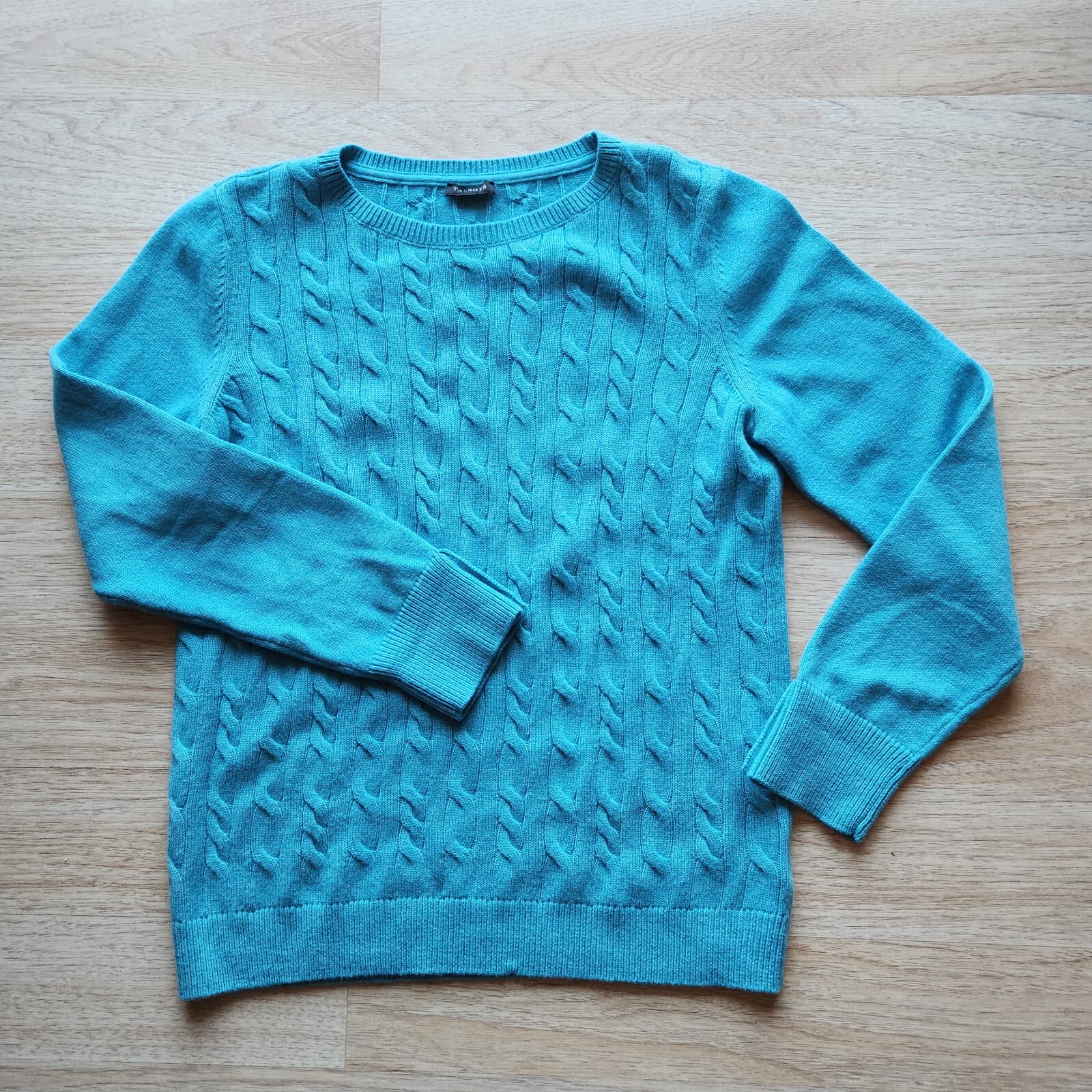 NWoT Talbots Lambswool Blend Button Cuff Cable Knit Sweater Crewneck Blue Sz.M/L - Thumbnail 7