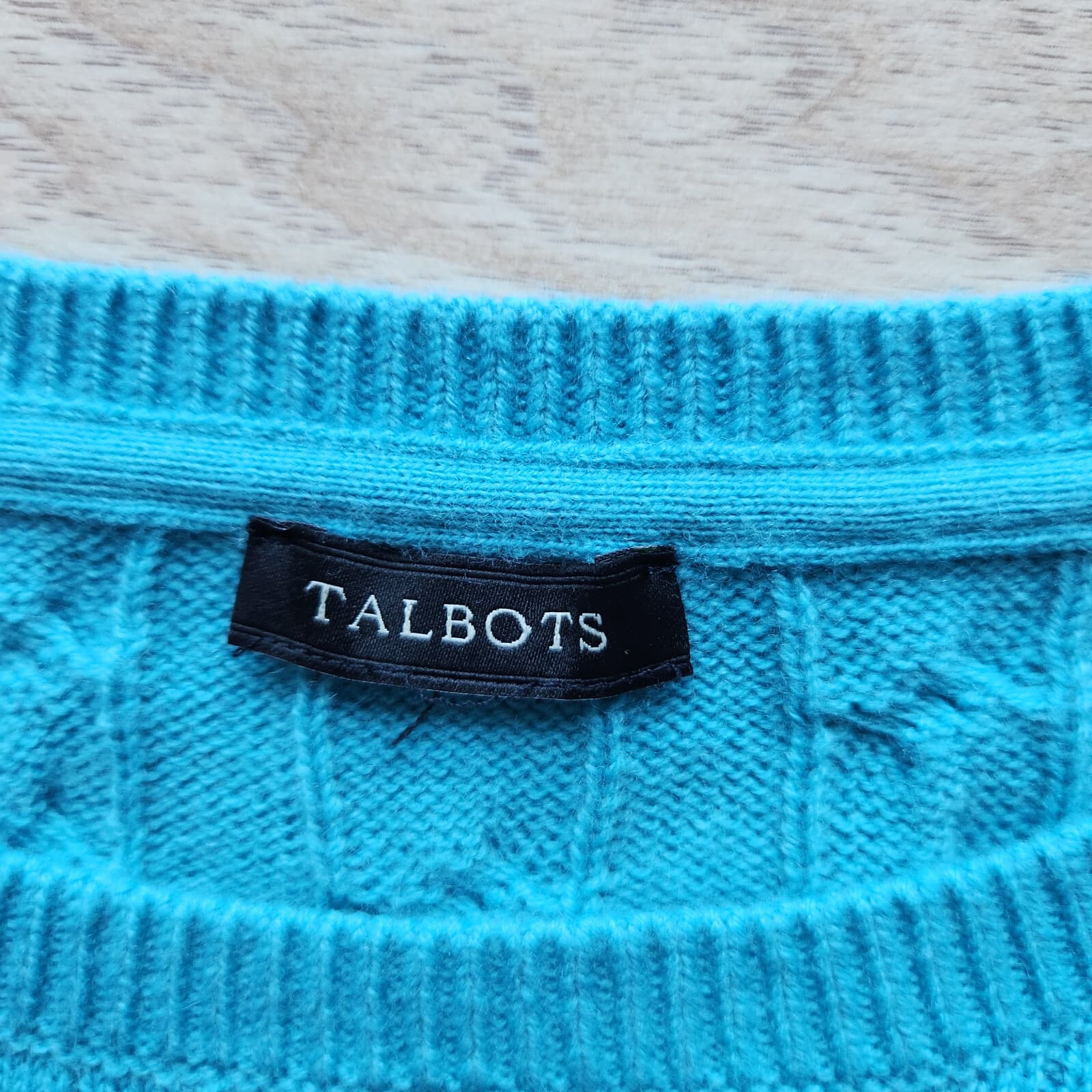 NWoT Talbots Lambswool Blend Button Cuff Cable Knit Sweater Crewneck Blue Sz.M/L - Thumbnail 8