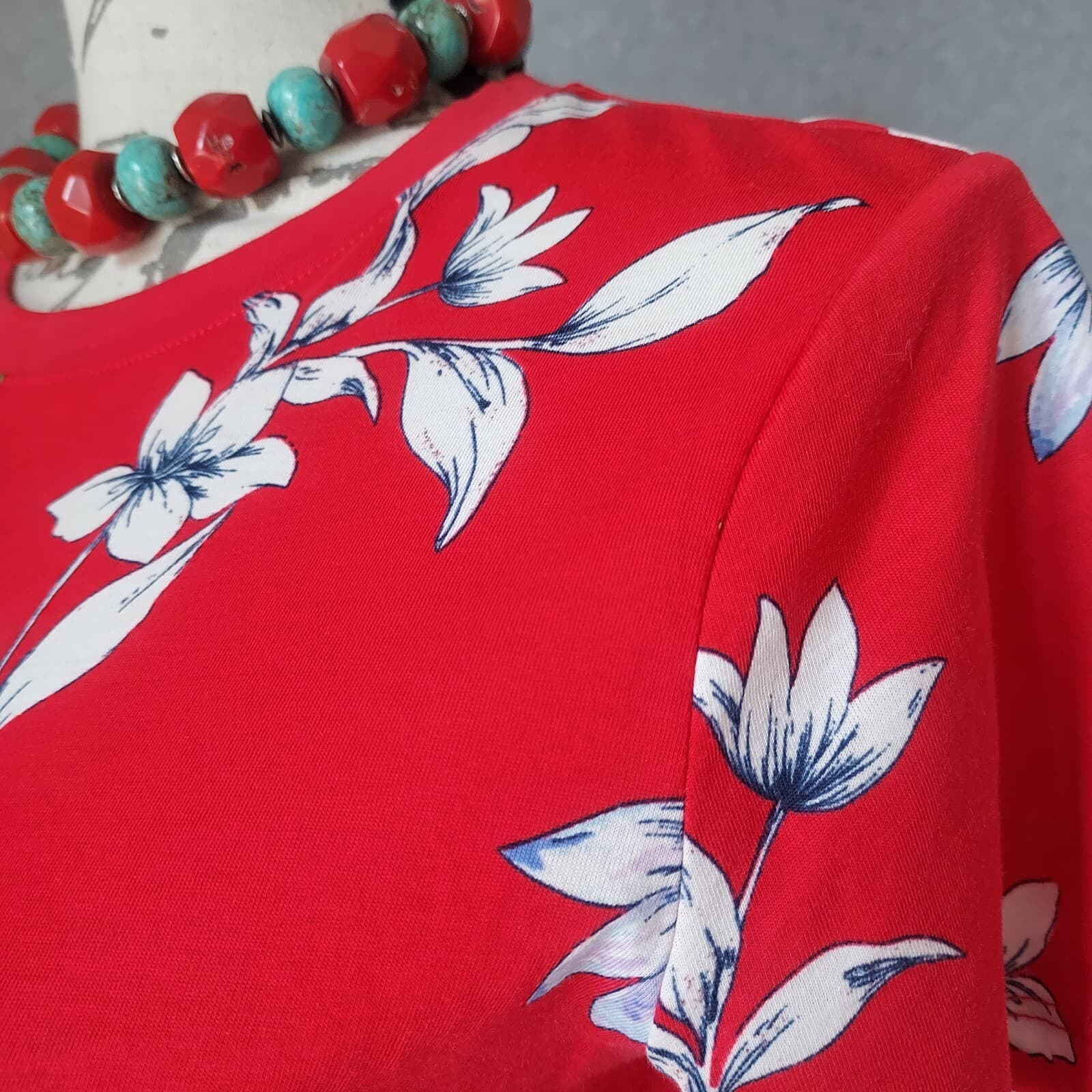 Lauren Ralph Lauren Marrim Floral Jersey Top Short Sleeve Crew Neck Red Women S - Thumbnail 3