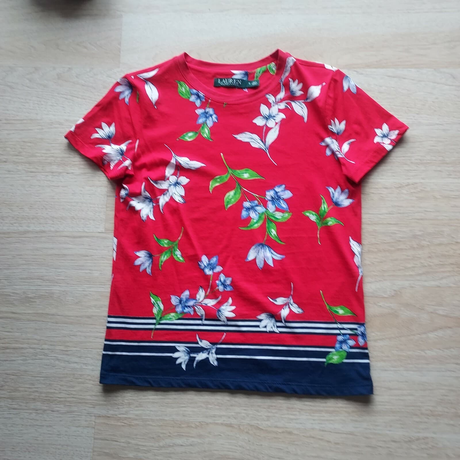 Lauren Ralph Lauren Marrim Floral Jersey Top Short Sleeve Crew Neck Red Women S - Thumbnail 8