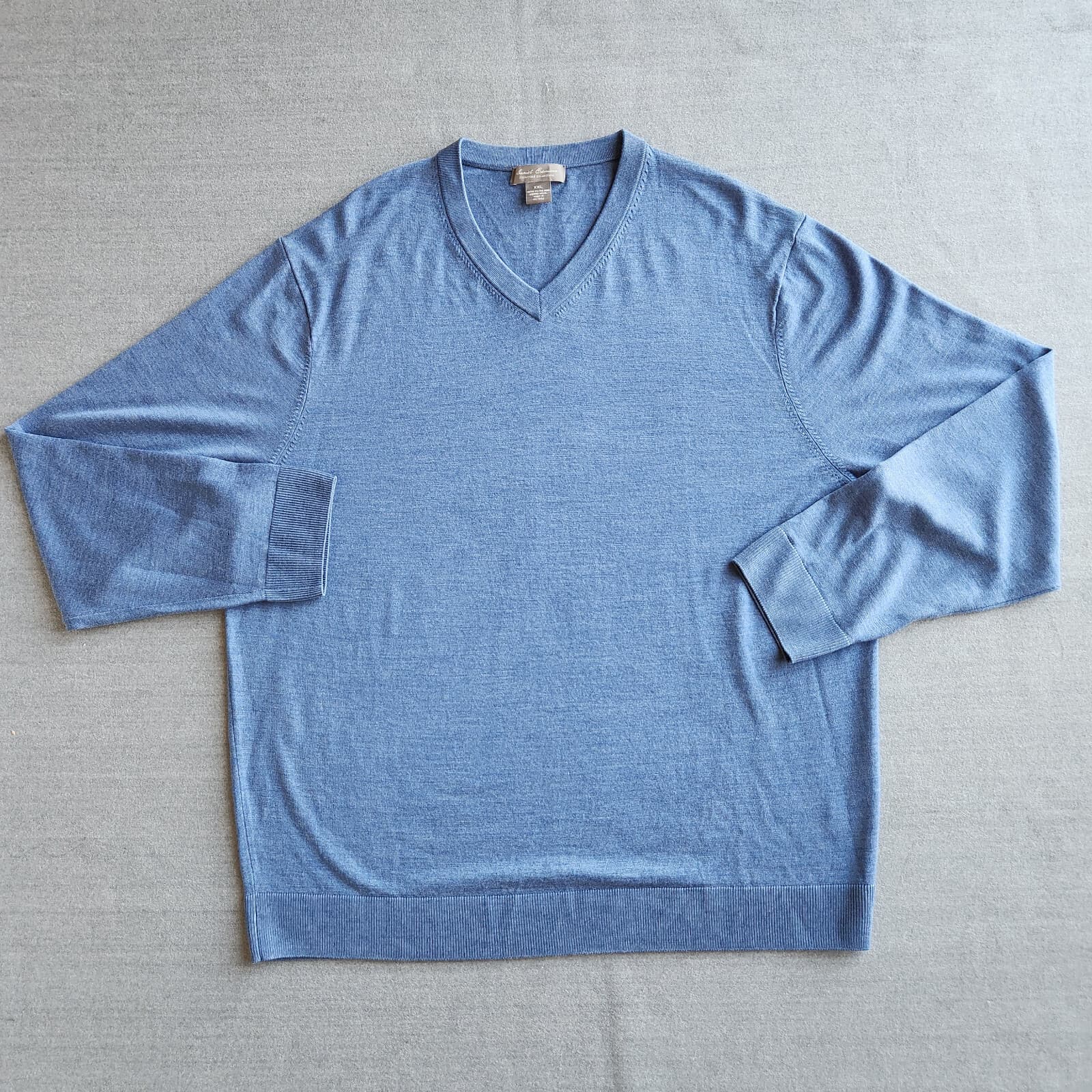Daniel Cremieux 100% Extrafine Merino Wool V-Neck Sweater Pullover Blue Mens XXL - Thumbnail 2