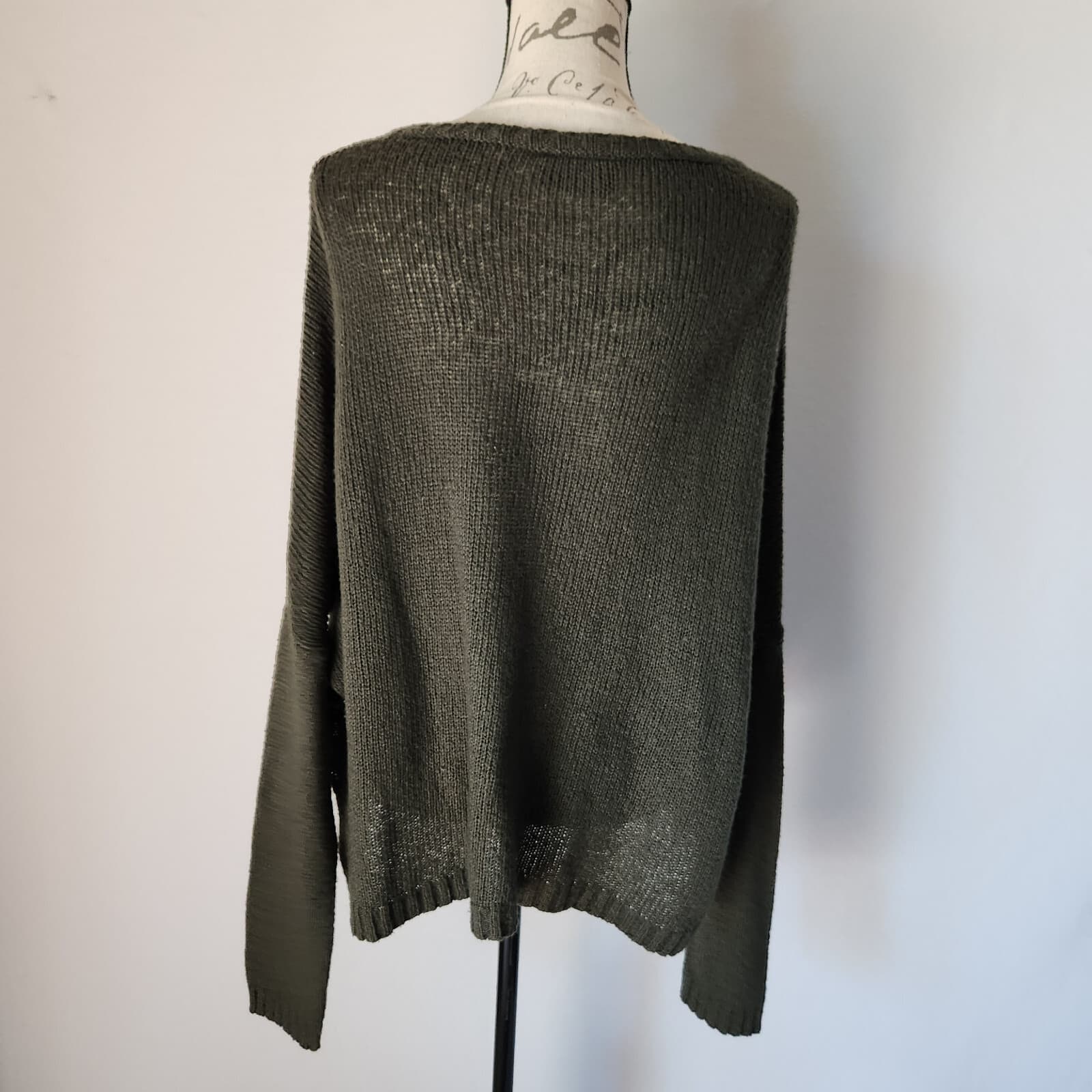 Wooden Ships Sweater Pullover V-Neck Acrylic Mohair Wool Blend Green Sz.M/L - Thumbnail 4