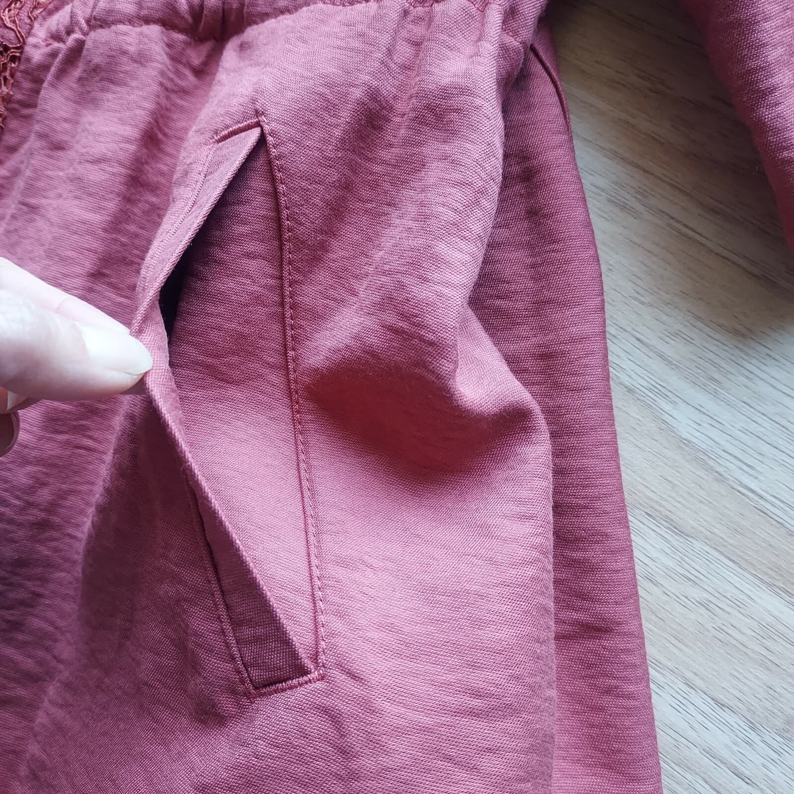 Logo Lori Goldstein Open Front Draped Jacket Pocket Lace-Knit Panels Red Women 4 - Thumbnail 8