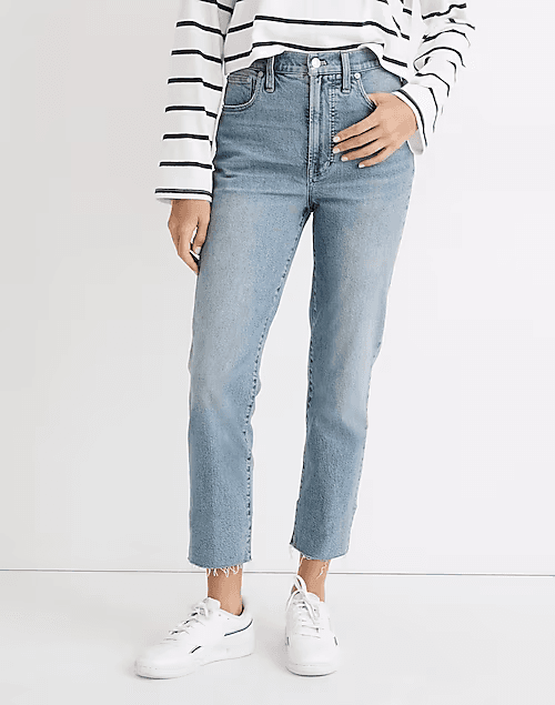 NWT Madewell $128 The Perfect Vintage Mom Jean in Ellicott Wash Raw Hem Sz.26