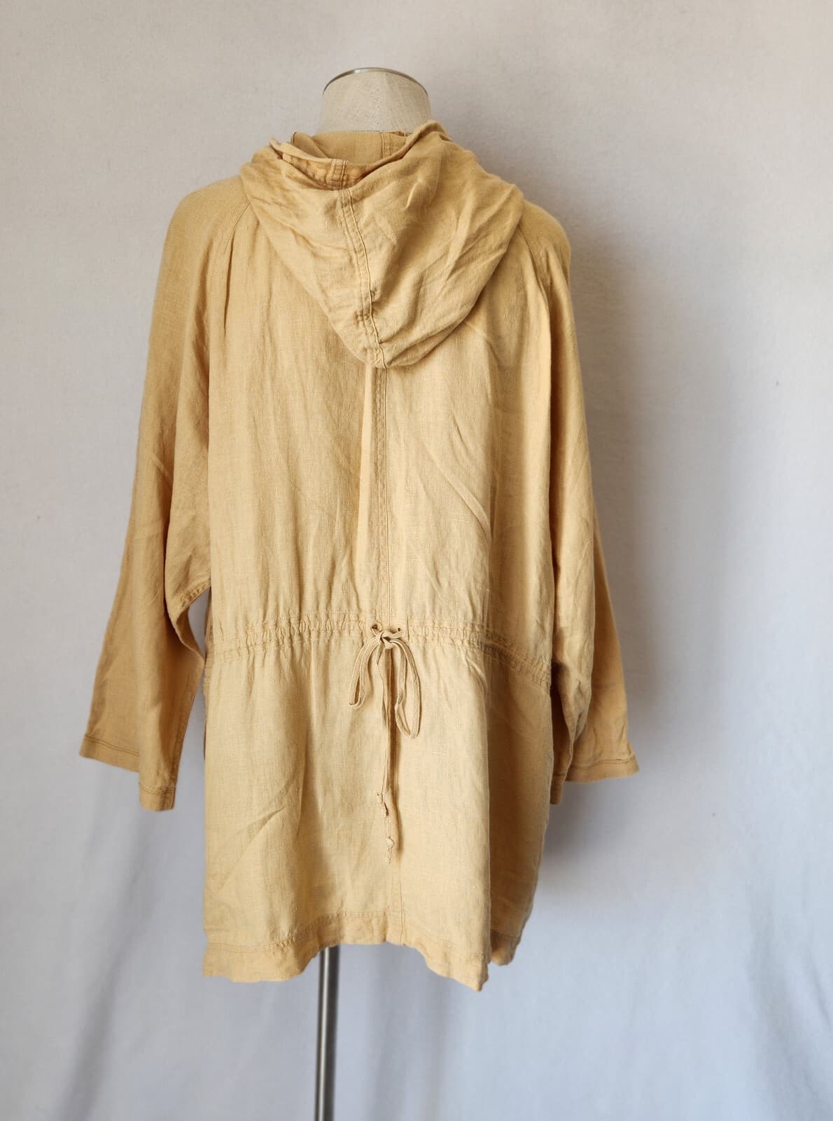 Vintage AKA Eddie Bauer Linen Hooded Jacket Button Pocket Tie-Waist Yellow Sz.XL - Thumbnail 3