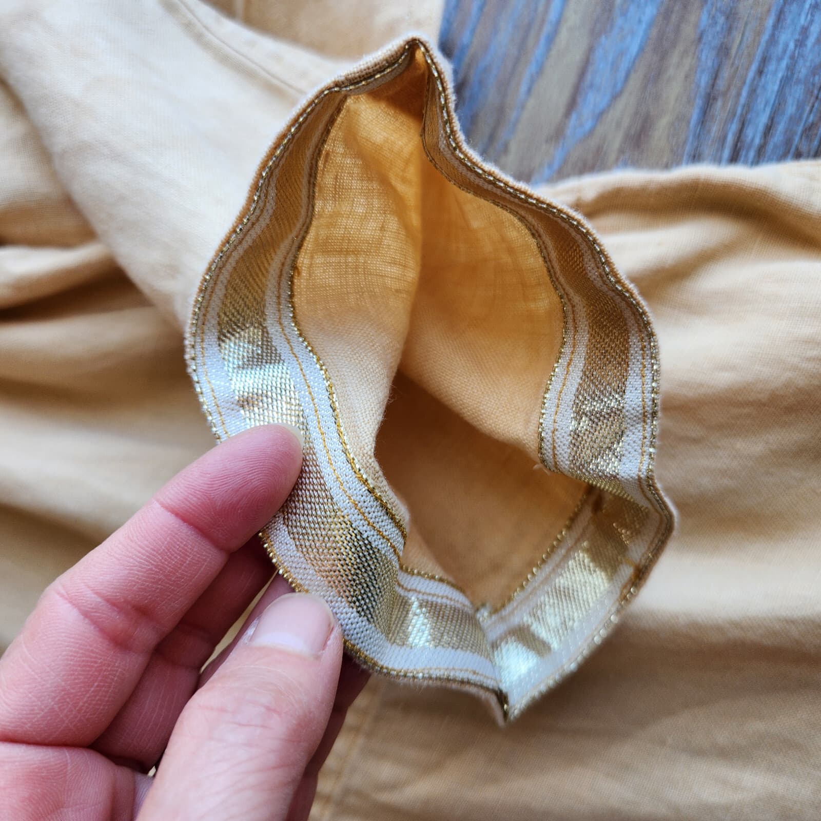 Vintage AKA Eddie Bauer Linen Hooded Jacket Button Pocket Tie-Waist Yellow Sz.XL - Thumbnail 5