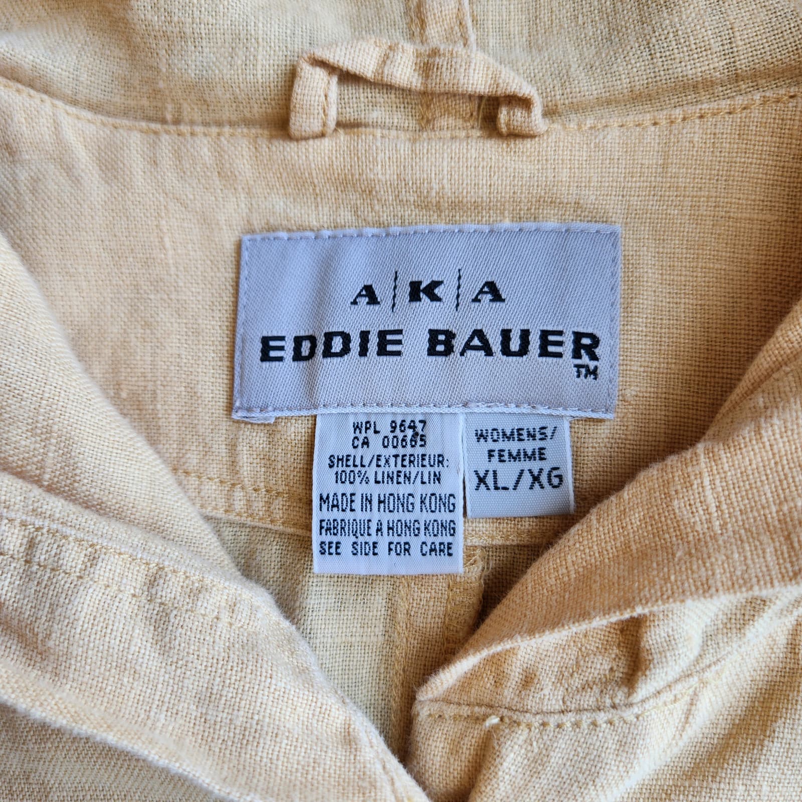Vintage AKA Eddie Bauer Linen Hooded Jacket Button Pocket Tie-Waist Yellow Sz.XL - Thumbnail 7