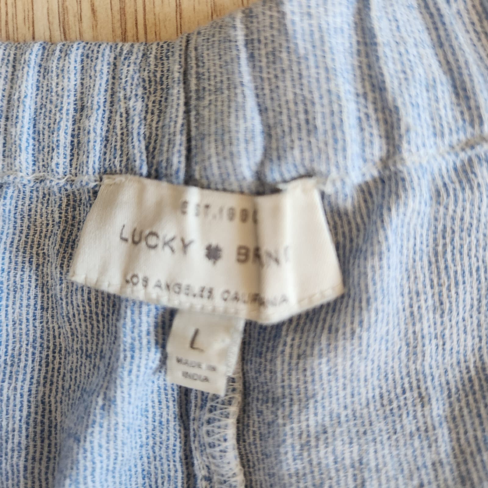Lucky Brand Pinstriped Embroidered Off Shoulder Top Ruffle Cotton Blue Women's L - Thumbnail 10