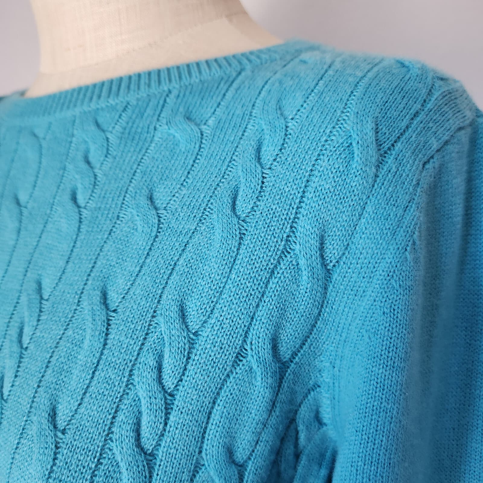 NWoT Talbots Lambswool Blend Button Cuff Cable Knit Sweater Crewneck Blue Sz.M/L - Thumbnail 4