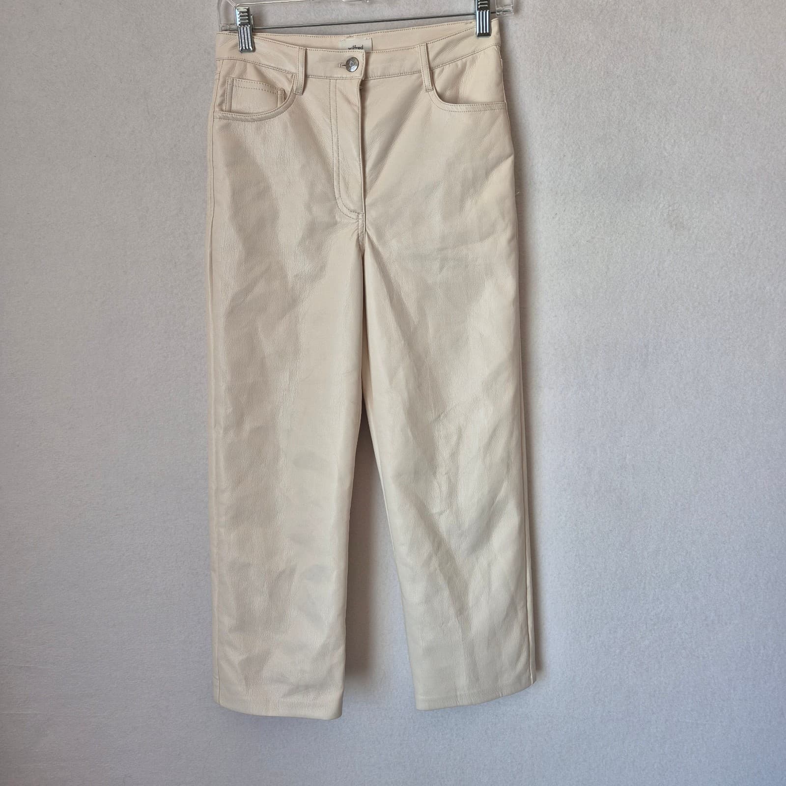 Aritzia Wilfred The Melina Vegan Leather Straight Leg Pants Cream Women's 4 - Thumbnail 3