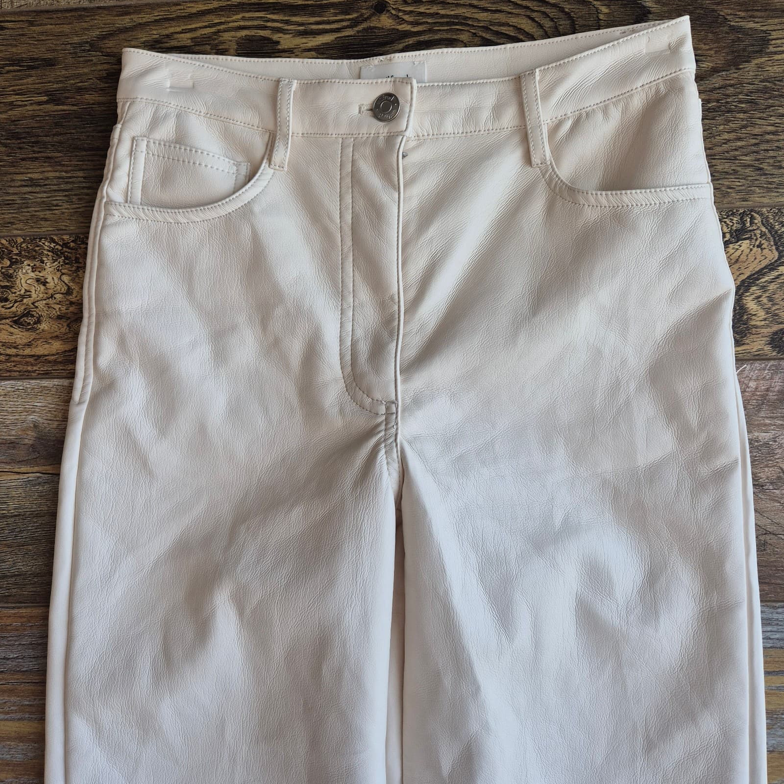 Aritzia Wilfred The Melina Vegan Leather Straight Leg Pants Cream Women's 4 - Thumbnail 6