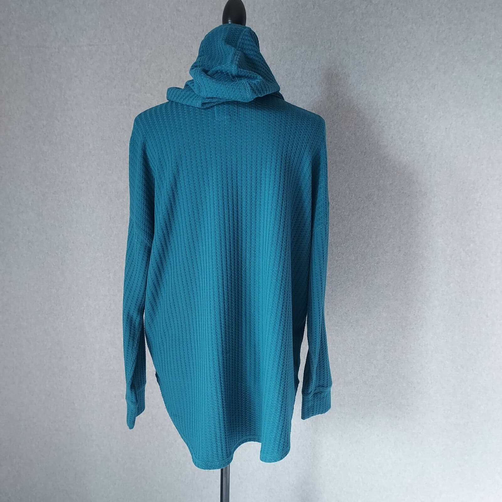 Chaser Waffle Knit Thermal Hoodie Tunic Top Long Sleeve Green Women Sz.XL - Thumbnail 5