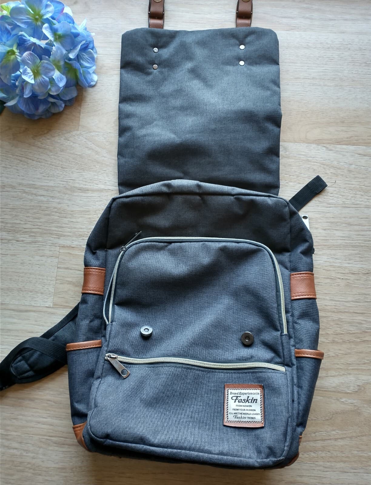 Feskin Unisex Professional Slim Rucksack Travel Business Laptop Canvas Backpack - Thumbnail 10