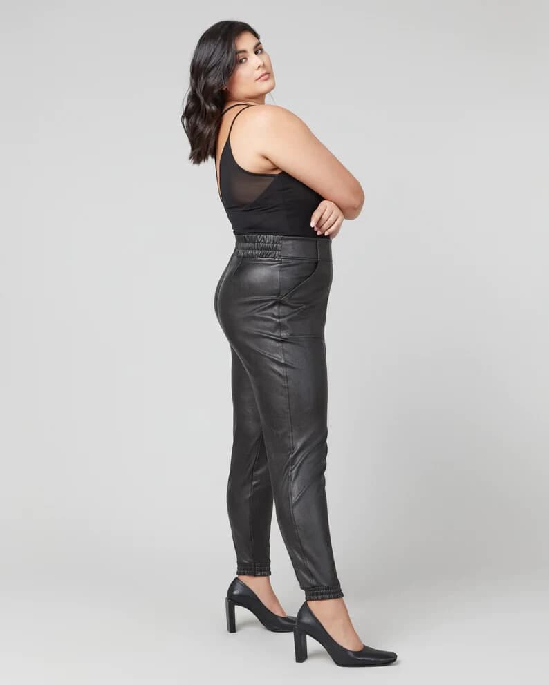 SPANX Faux Leather Jogger Pants Pull-On Elastic Waist Pocket Black Women's XL - Thumbnail 9