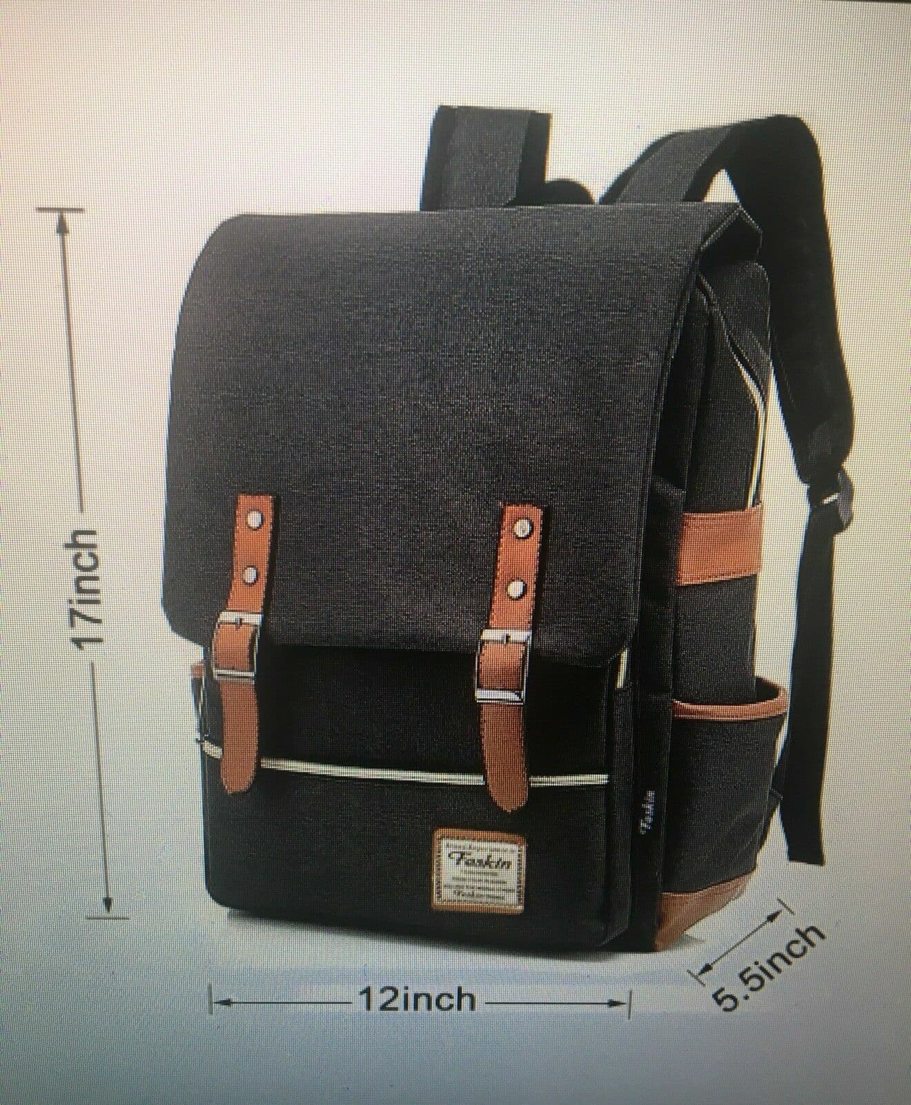 Feskin Unisex Professional Slim Rucksack Travel Business Laptop Canvas Backpack - Thumbnail 3