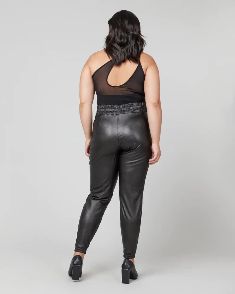 SPANX Faux Leather Jogger Pants Pull-On Elastic Waist Pocket Black Women's XL - Thumbnail 13