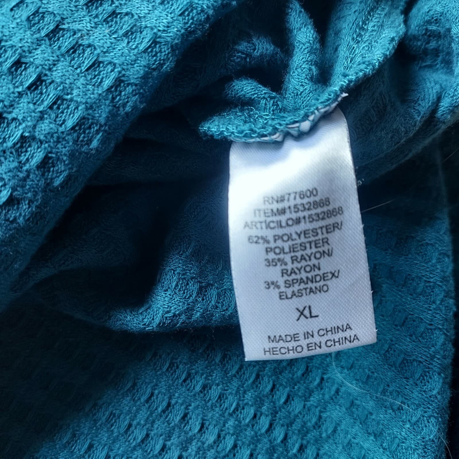 Chaser Waffle Knit Thermal Hoodie Tunic Top Long Sleeve Green Women Sz.XL - Thumbnail 7