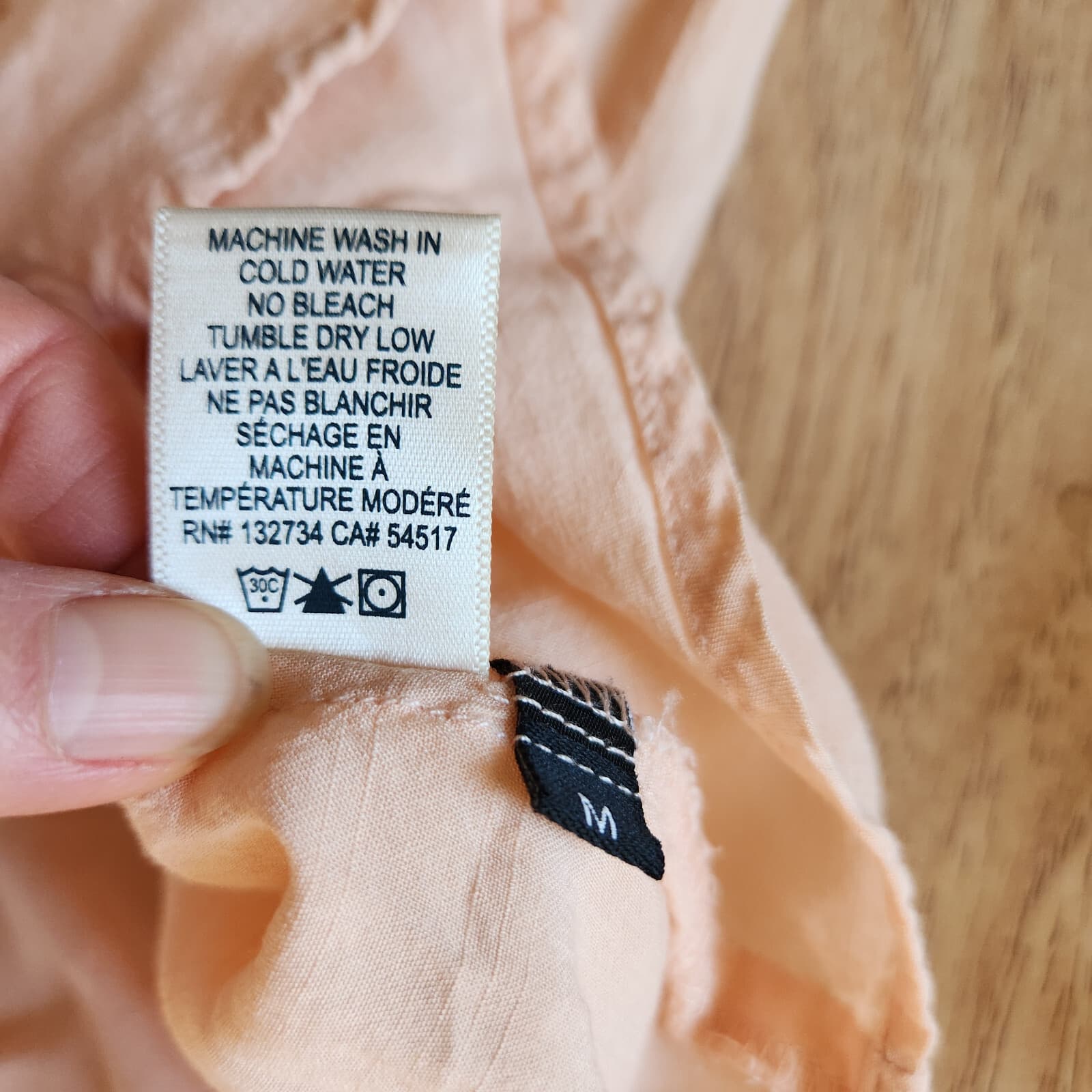 Cloth & Stone Button-Up Tunic Shirt Pocket Long Sleeve Rayon Peach-Orange Sz.M - Thumbnail 9