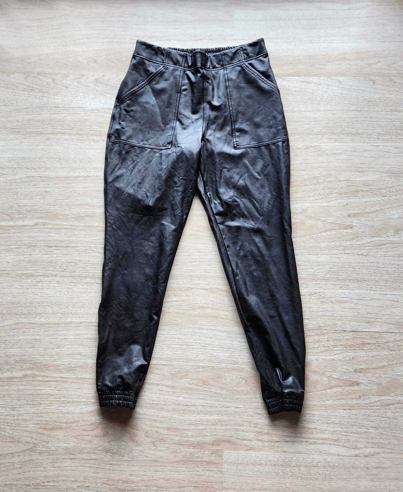 SPANX Faux Leather Jogger Pants Pull-On Elastic Waist Pocket Black Women's XL - Thumbnail 2