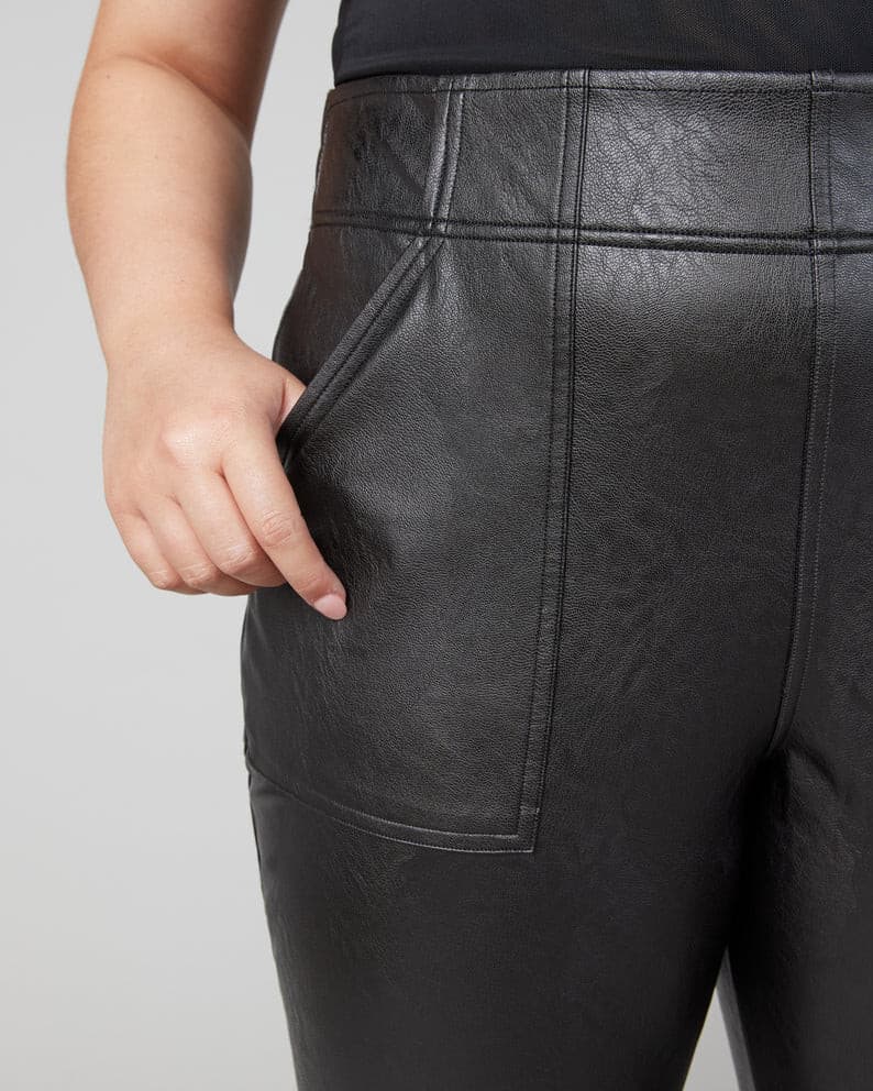 SPANX Faux Leather Jogger Pants Pull-On Elastic Waist Pocket Black Women's XL - Thumbnail 6