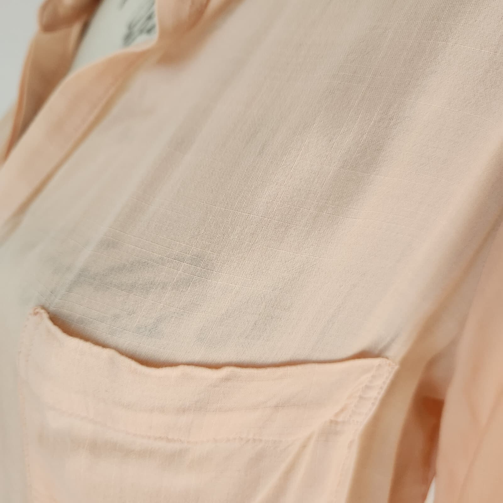 Cloth & Stone Button-Up Tunic Shirt Pocket Long Sleeve Rayon Peach-Orange Sz.M - Thumbnail 3