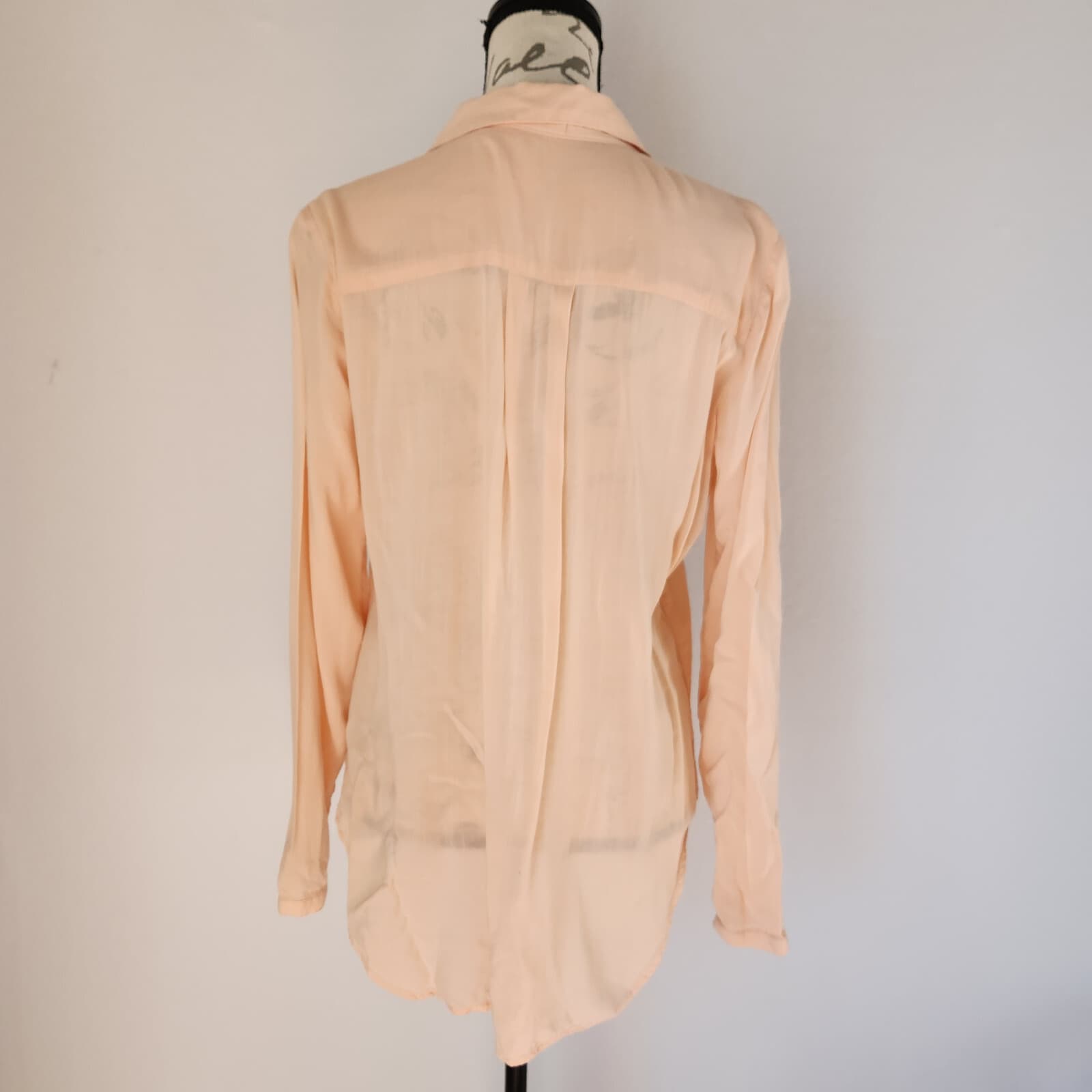 Cloth & Stone Button-Up Tunic Shirt Pocket Long Sleeve Rayon Peach-Orange Sz.M - Thumbnail 4