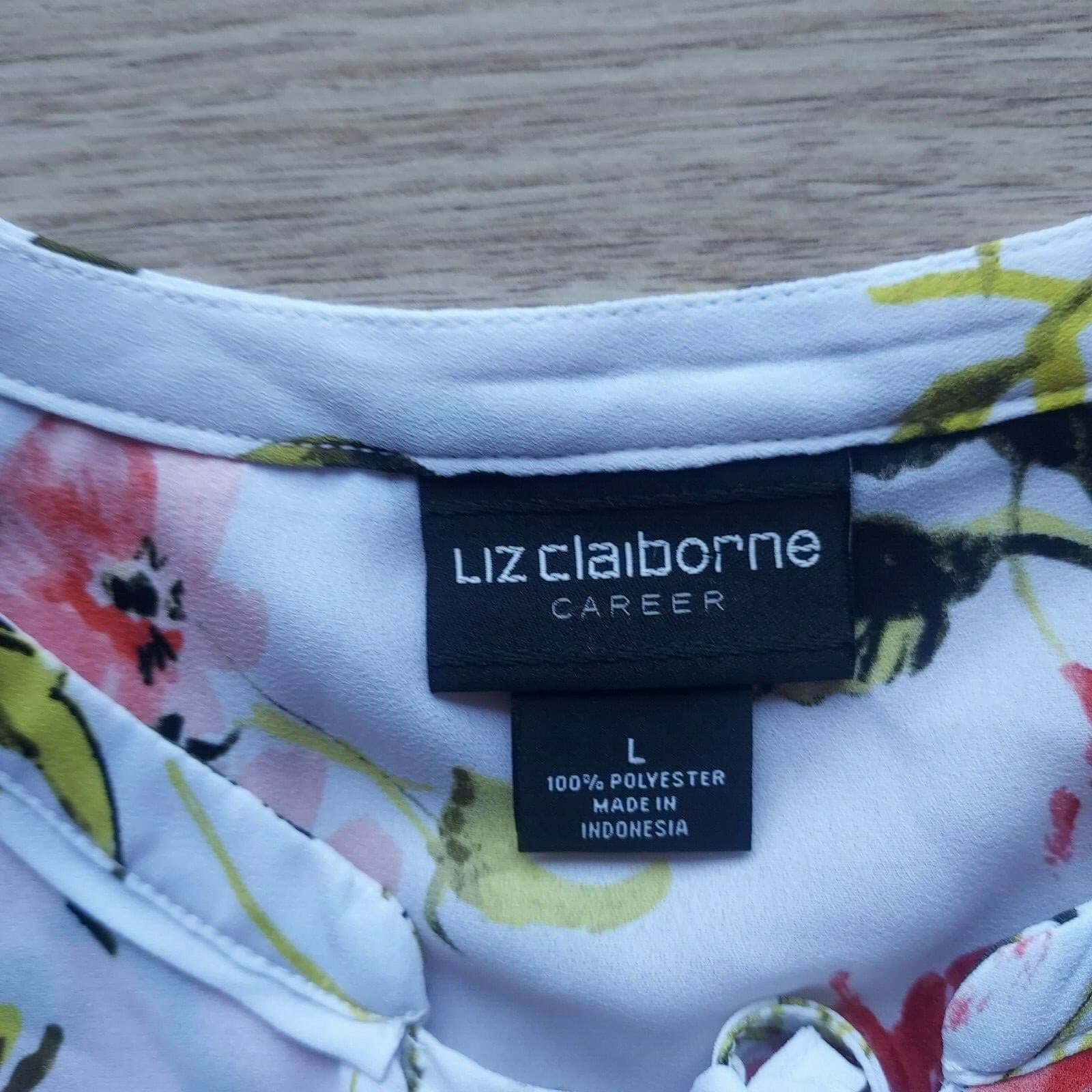 Liz Claiborne Career Floral Ruffle Top Shot Sleeve Tie-Neck Multicolor Women L - Thumbnail 7