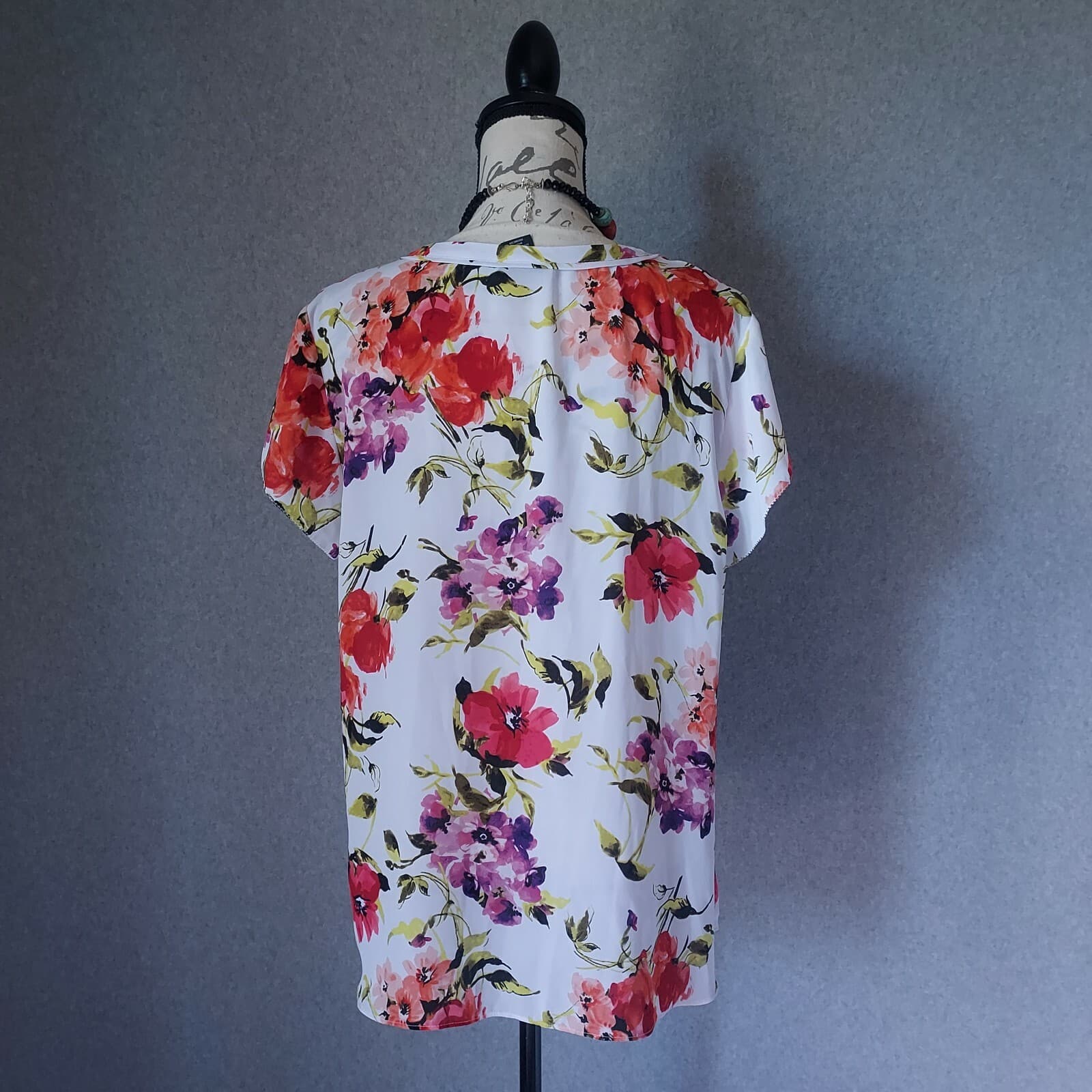 Liz Claiborne Career Floral Ruffle Top Shot Sleeve Tie-Neck Multicolor Women L - Thumbnail 4