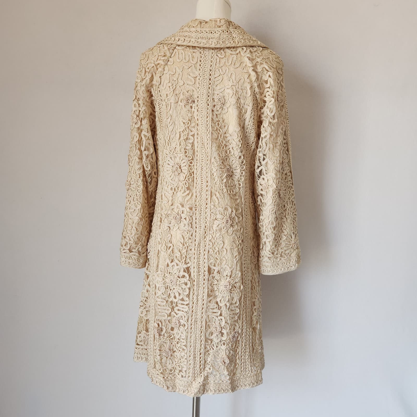 Sue Wong Nocturne Lace Ribbon Formal Elegant Long Jacket Coat Button Beige Sz.10 - Thumbnail 6