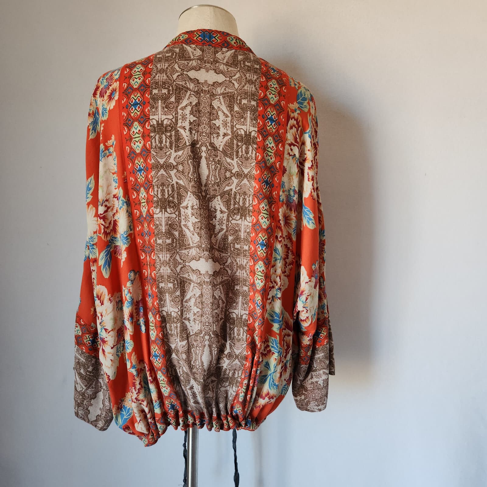 Free People Wildflower Kimono Zip-Up Jacket Pocket Cinch Tie Chiffon Orange Sz.M - Thumbnail 8
