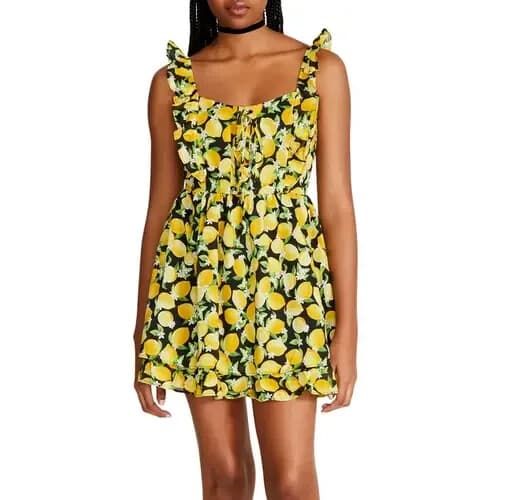 Betsey Johnson $119 Layla Lemon Mini Dress Sweetheart Lace-Up Ruffle Cotton 12 - Thumbnail 4