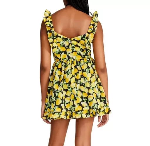 Betsey Johnson $119 Layla Lemon Mini Dress Sweetheart Lace-Up Ruffle Cotton 12 - Thumbnail 7