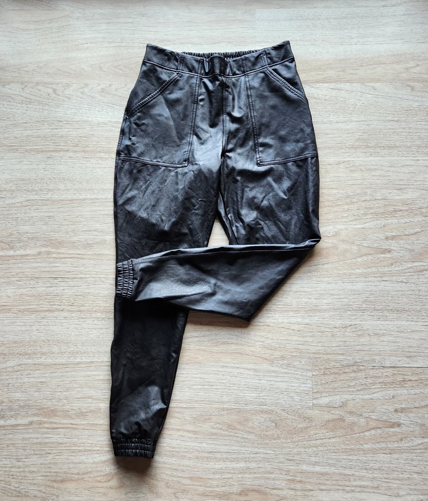 SPANX Faux Leather Jogger Pants Pull-On Elastic Waist Pocket Black Women's XL - Thumbnail 4