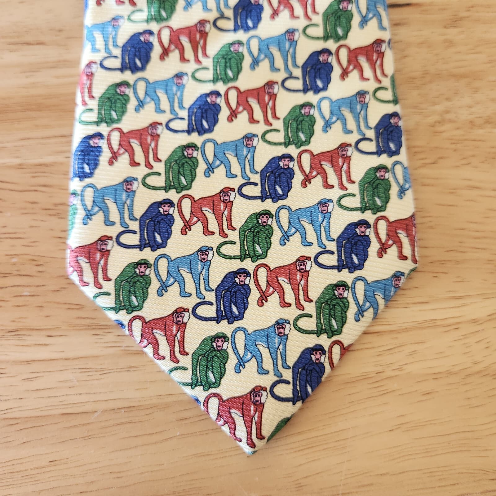 Lands' End Silk Hand Sewn In USA Monkey Printed Neck Tie Multicolor Long 62" - Thumbnail 3