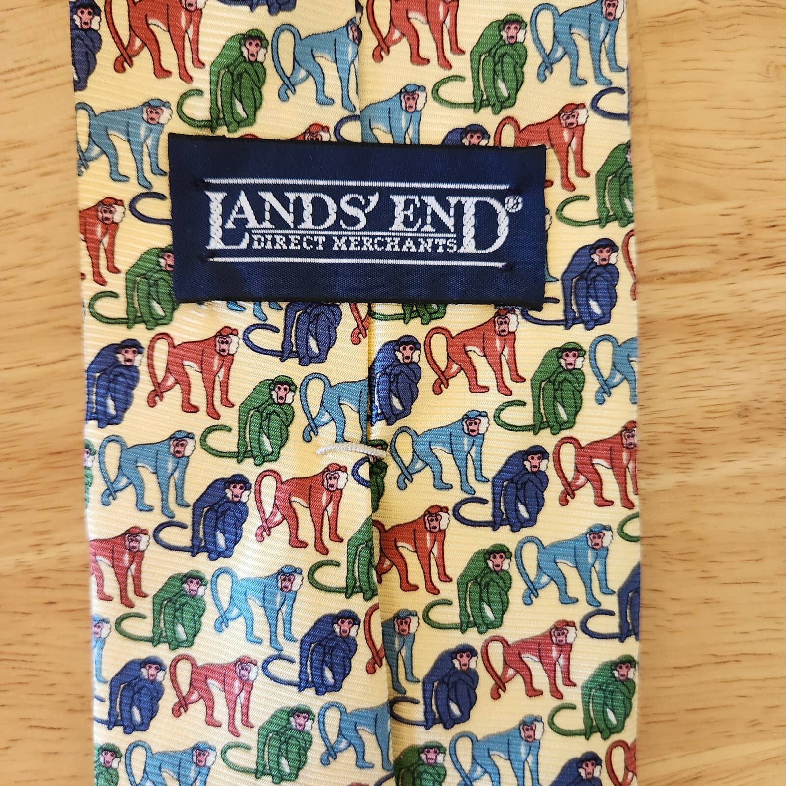 Lands' End Silk Hand Sewn In USA Monkey Printed Neck Tie Multicolor Long 62" - Thumbnail 4