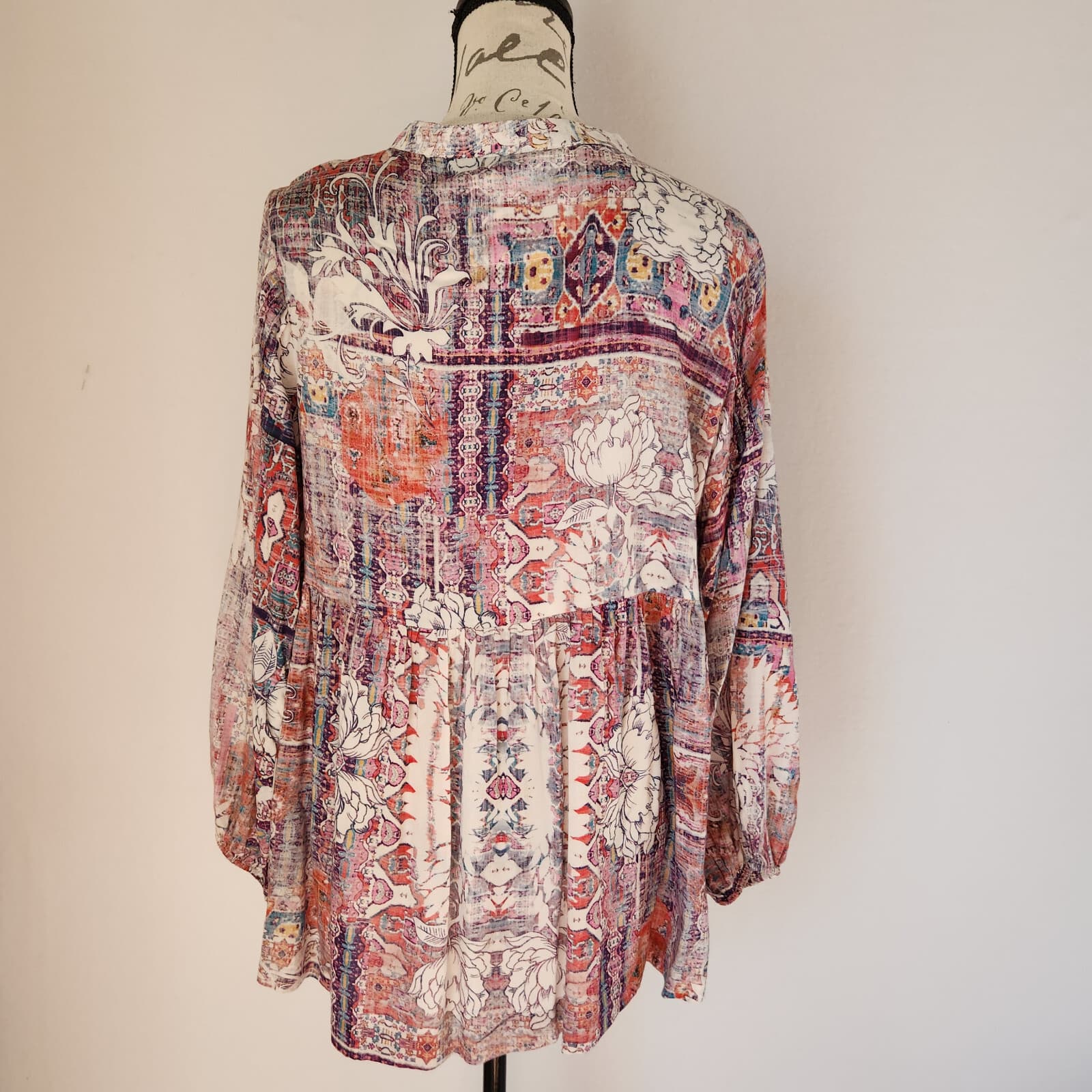 Kyla Seo Floral Peasant Tassel Boho Pintuck Top Long Sleeve Multicolor Women's M - Thumbnail 5