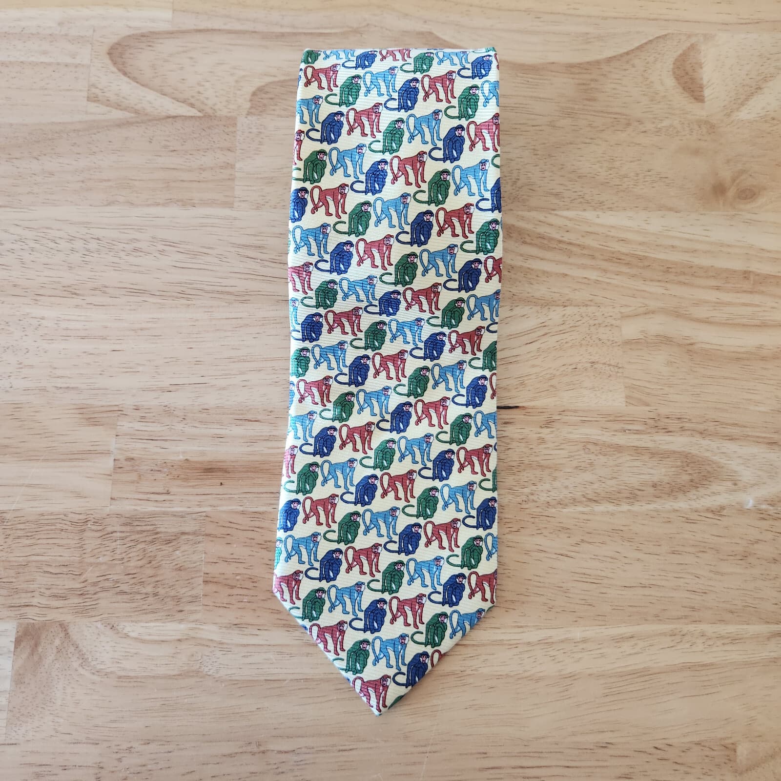 Lands' End Silk Hand Sewn In USA Monkey Printed Neck Tie Multicolor Long 62" - Thumbnail 2