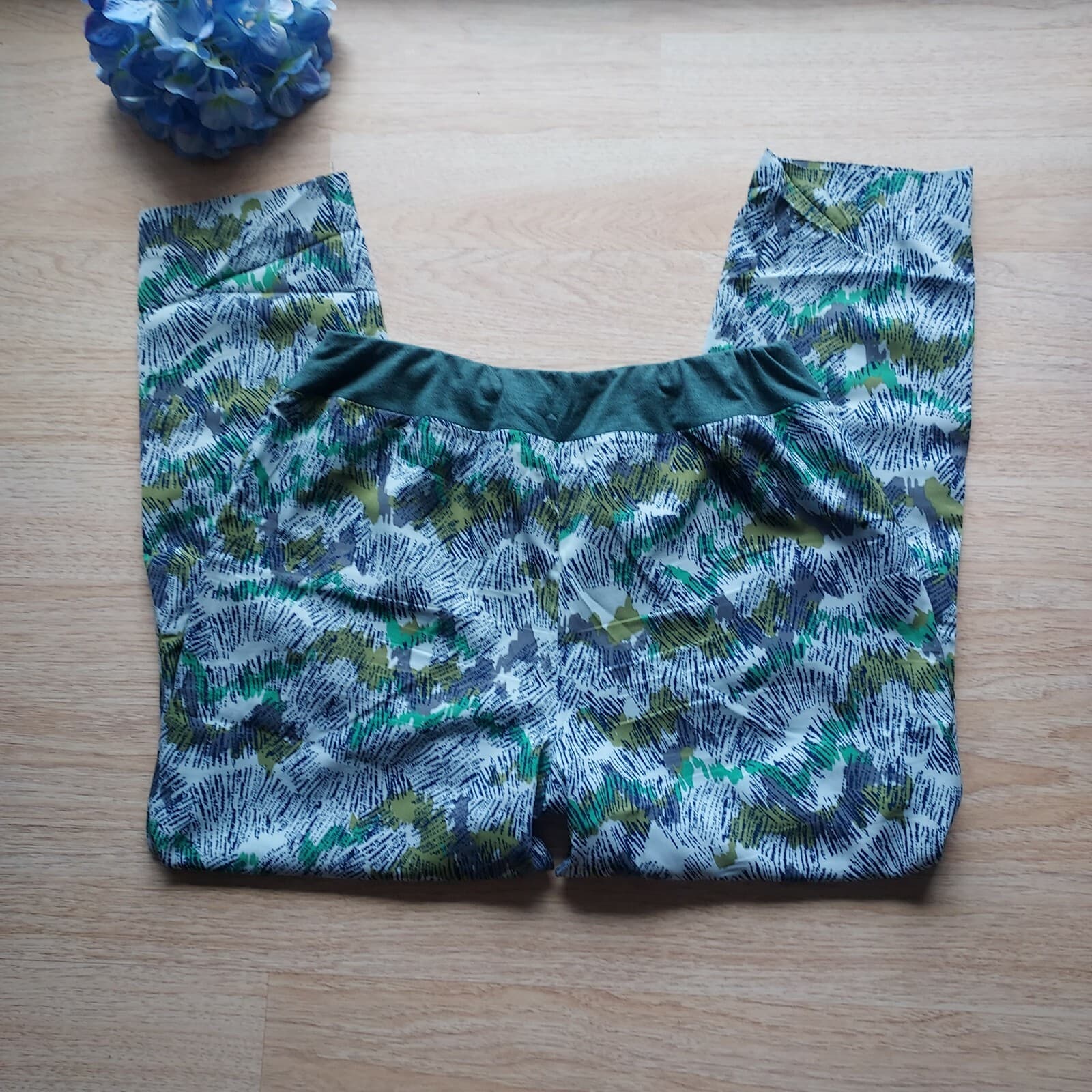 Logo Lori Goldstein Abstract Printed Crop Pants Elastic Waist Pocket Green Sz.12 - Thumbnail 4
