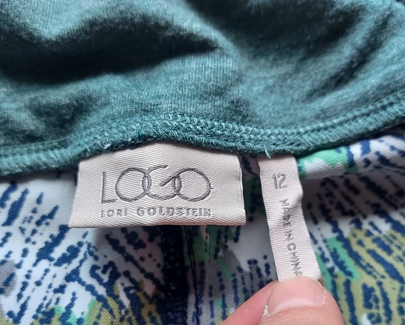 Logo Lori Goldstein Abstract Printed Crop Pants Elastic Waist Pocket Green Sz.12 - Thumbnail 6