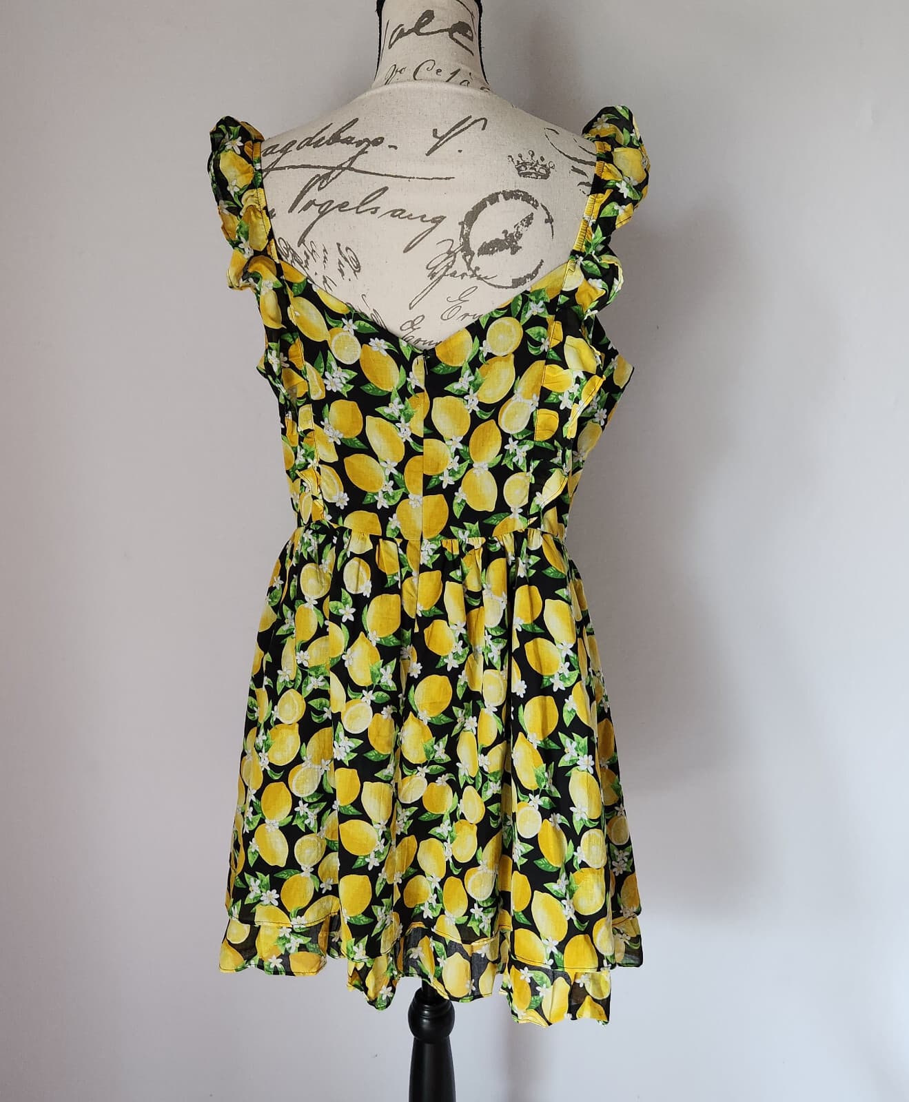 Betsey Johnson $119 Layla Lemon Mini Dress Sweetheart Lace-Up Ruffle Cotton 12 - Thumbnail 6