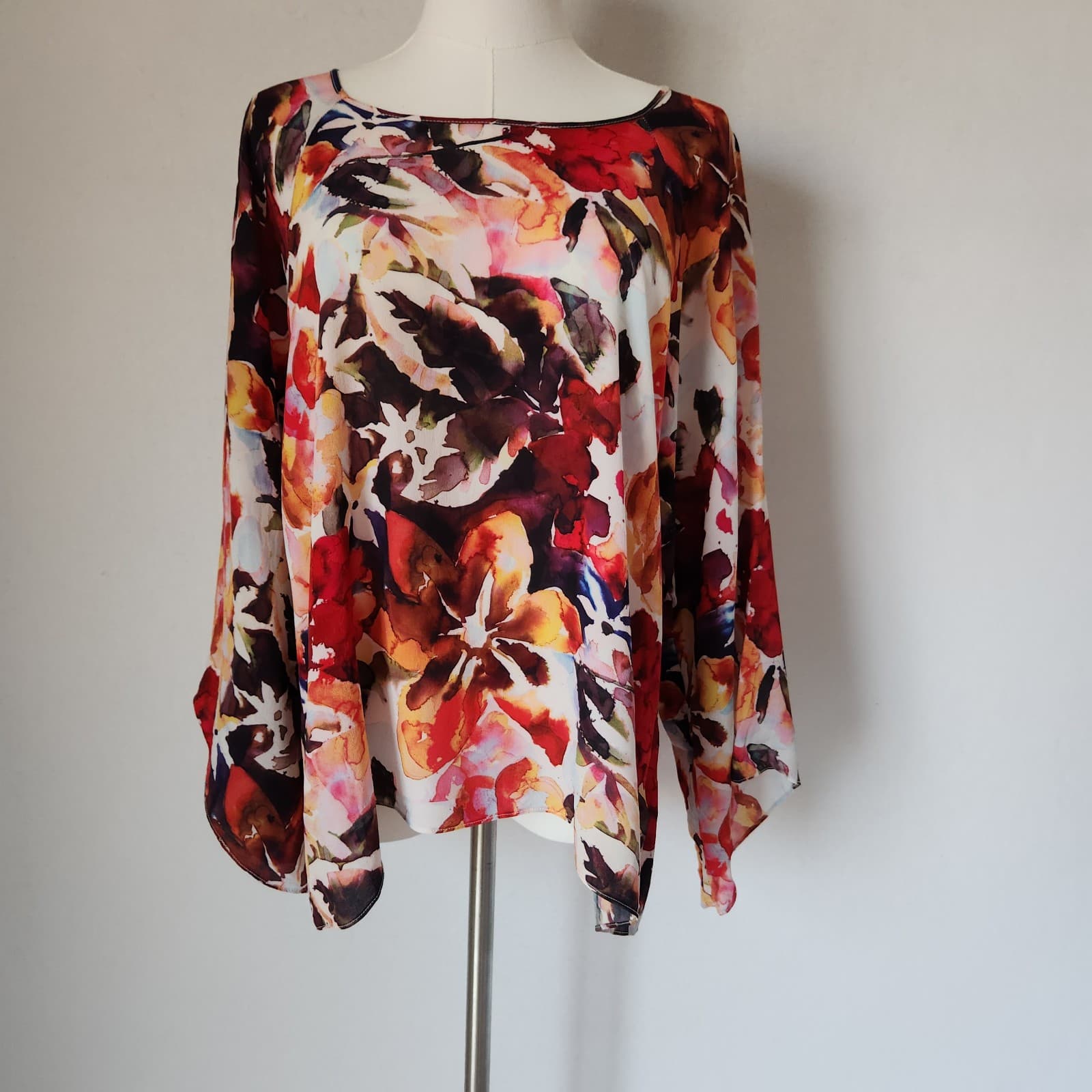 Soft Surroundings Silk Floral Watercolor Kimono Tunic Blouse Muliticolor Sz.L - Thumbnail 2